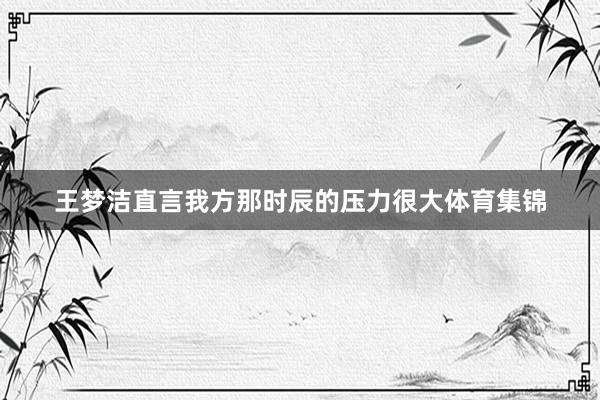 王梦洁直言我方那时辰的压力很大体育集锦