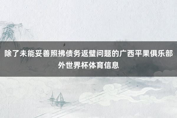 除了未能妥善照拂债务返璧问题的广西平果俱乐部外世界杯体育信息