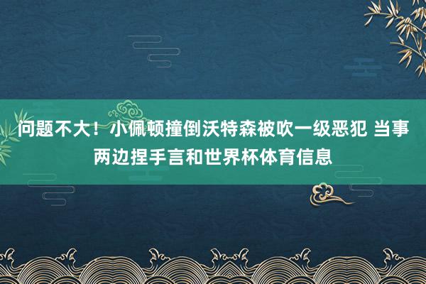 问题不大！小佩顿撞倒沃特森被吹一级恶犯 当事两边捏手言和世界杯体育信息