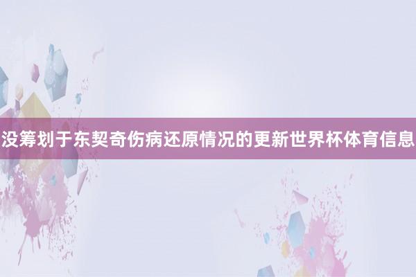 没筹划于东契奇伤病还原情况的更新世界杯体育信息